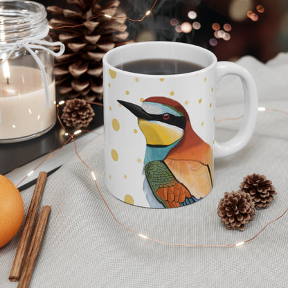 Bee-Eater Bird Ceramic Mug White Golden Dots 11oz