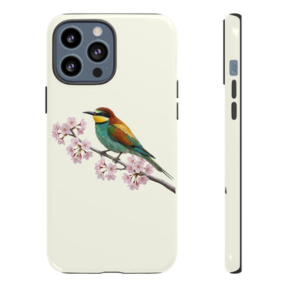 Bienenfresser Handyhülle in Cremeweiß | Florales Kirschblüten Vogel-Motiv für iPhone & Google Pixel