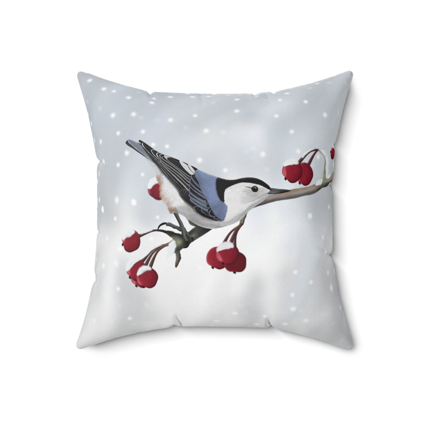 Nuthatch on a Winter Branch Bird Throw Pillow 16"x16"