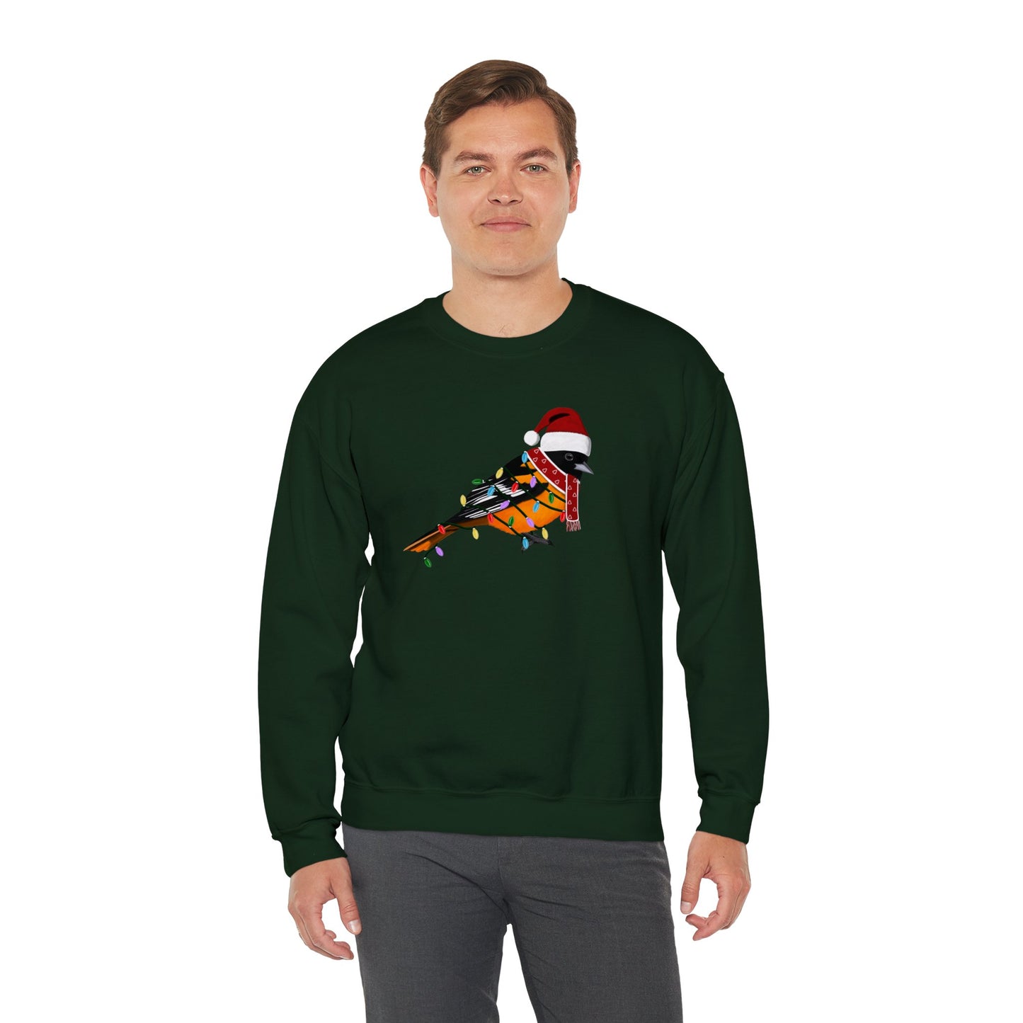 Baltimore Oriole with Fairy Lights Santa Claus Christmas Bird Sweatshirt