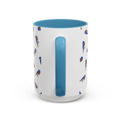 Bluebird All-Over Pattern Accent Mug | Colorful Bird Lover Gift for Birdwatchers