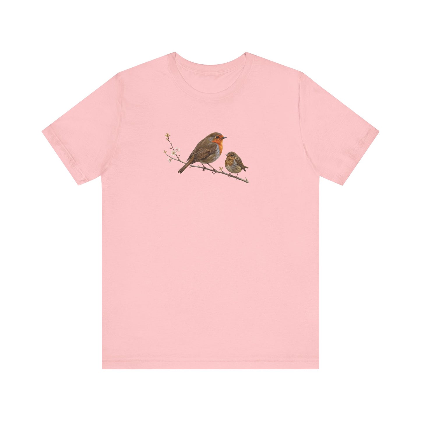 European Robin & Fledgling T-Shirt | Spring Blossoms Unisex Graphic Tee