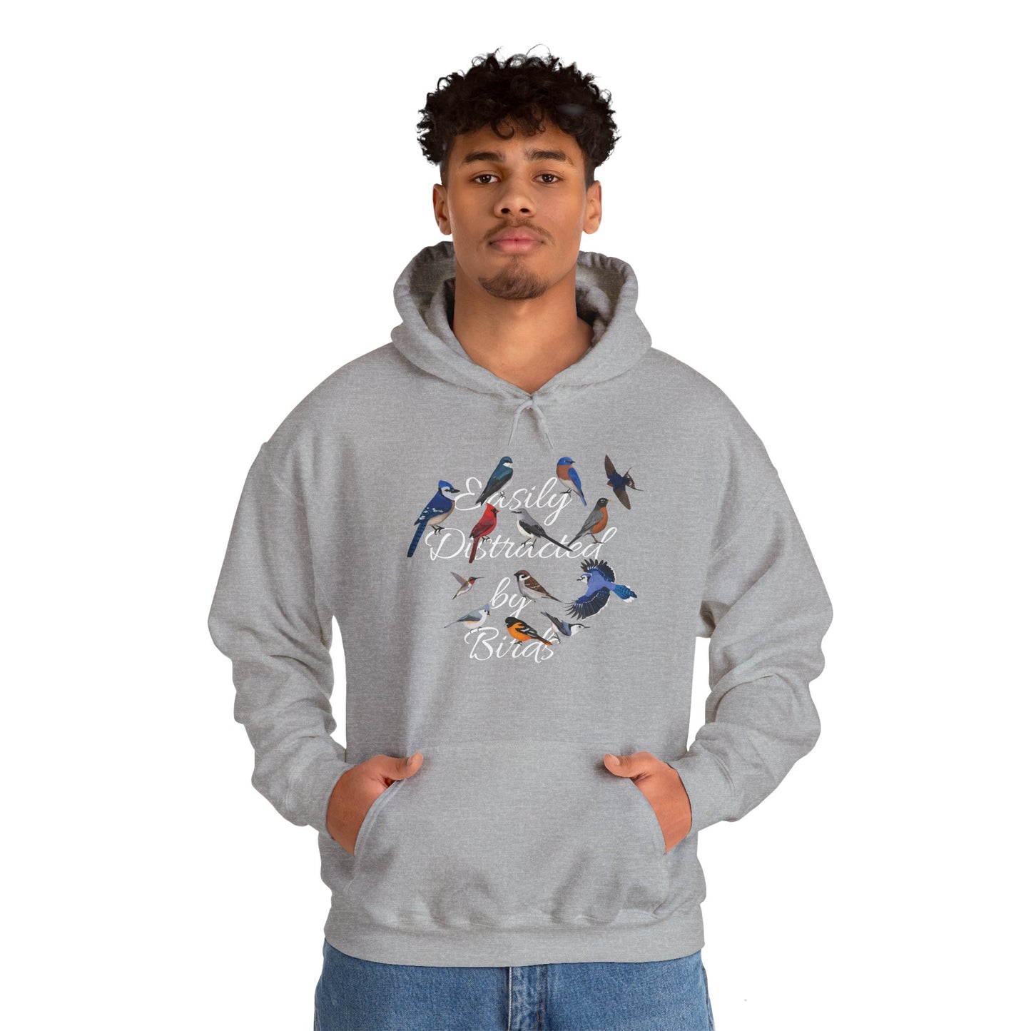 Easily Distracted by Birds Blue Jay Cardinal Hummingbird Hoodie