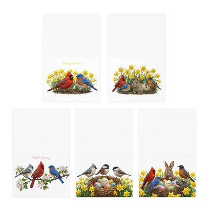 Spring & Easter Card Set (5-Pack) – Backyard Birds, Bunnies Apple Blossoms Greeting – animal cards, bird