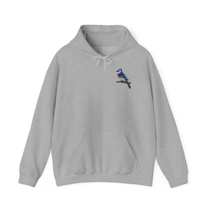 Blauhäher (Blue Jay) Kapuzenpullover – Minimalistischer Hoodie mit Vogelmotiv auf Ast