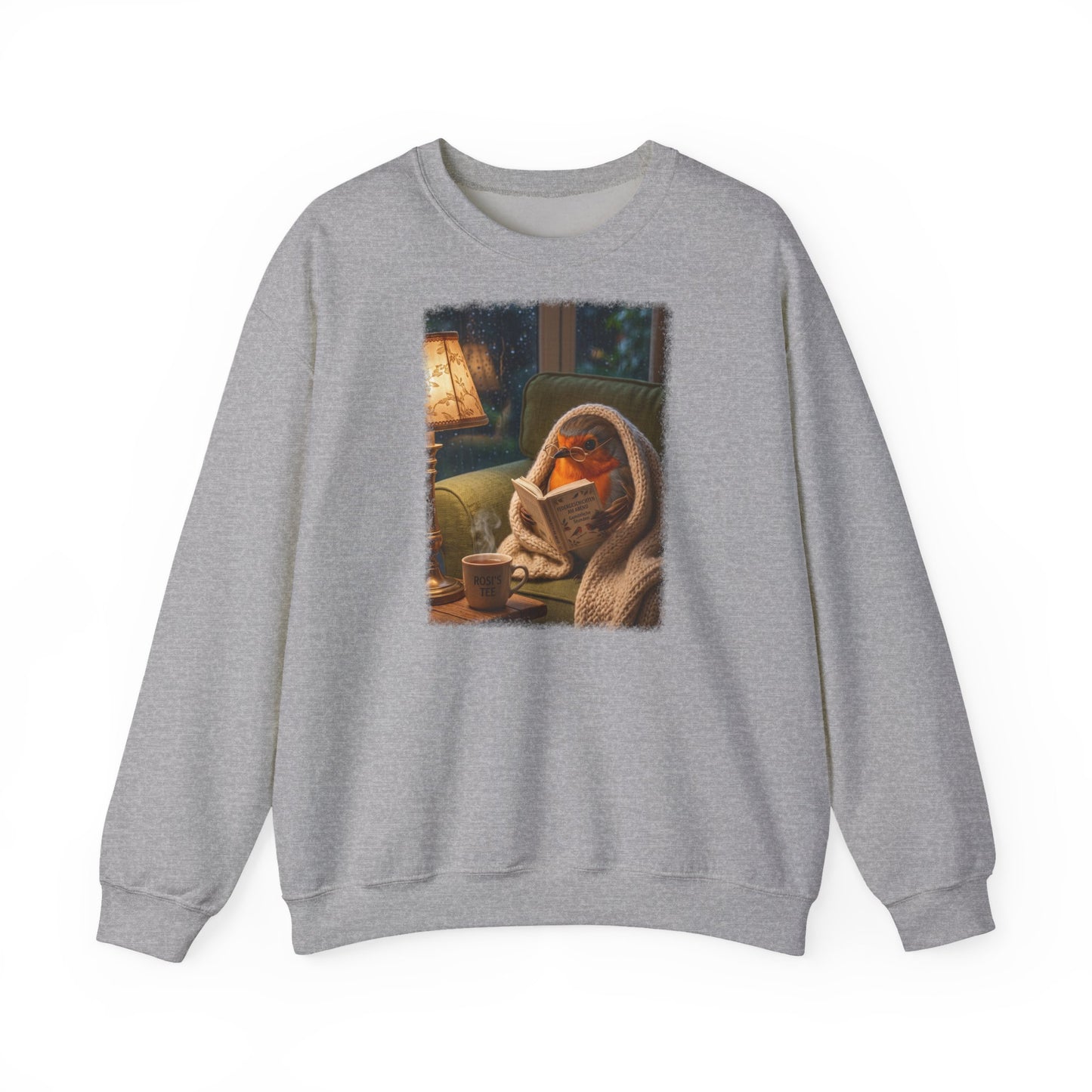 Gemütliches Rotkehlchen Sweatshirt mit Lese-Motiv | Süßer Vogel Pullover für Buchliebhaber