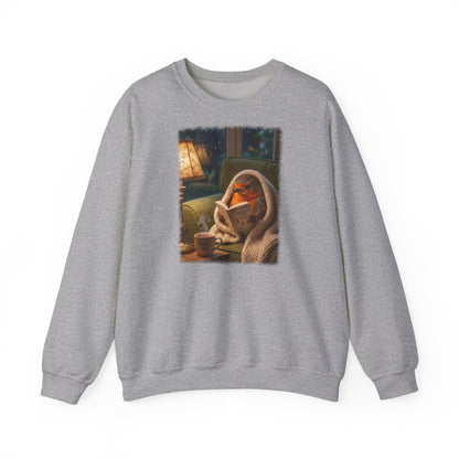 Gemütliches Rotkehlchen Sweatshirt mit Lese-Motiv | Süßer Vogel Pullover für Buchliebhaber