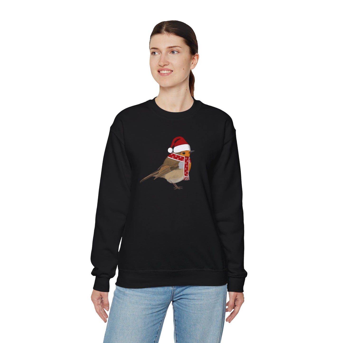 European Robin with Christmas Hat Bird Birdwatcher Sweatshirt