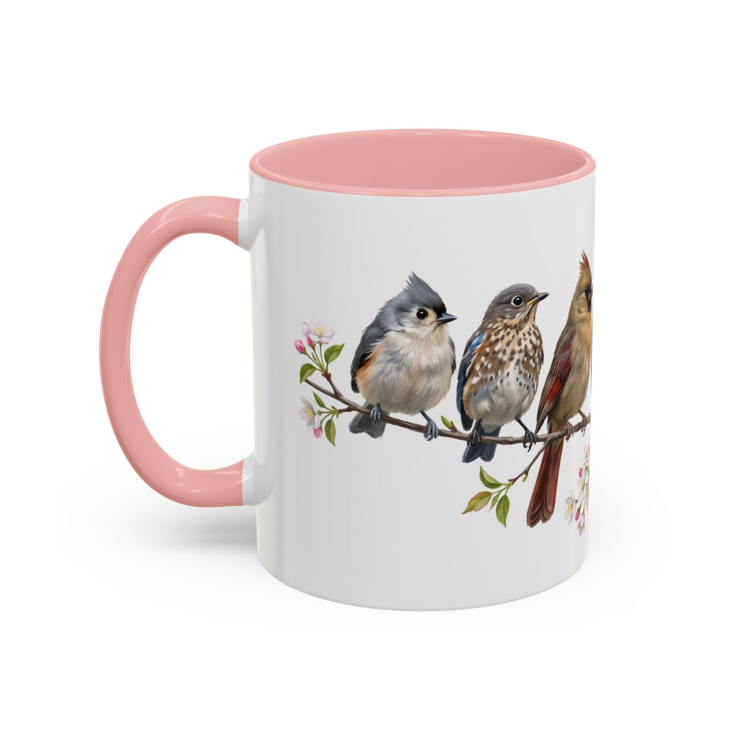 Blue Jay Cardinal Bluebird Little Owl Fledglings Two-Tone Mug | Spring Bird Lover Gift