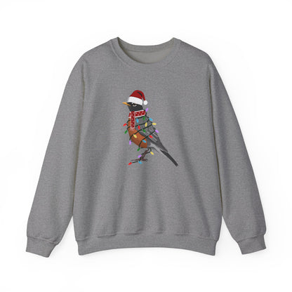 Robin with Fairy Lights Santa Claus Christmas Bird Sweatshirt