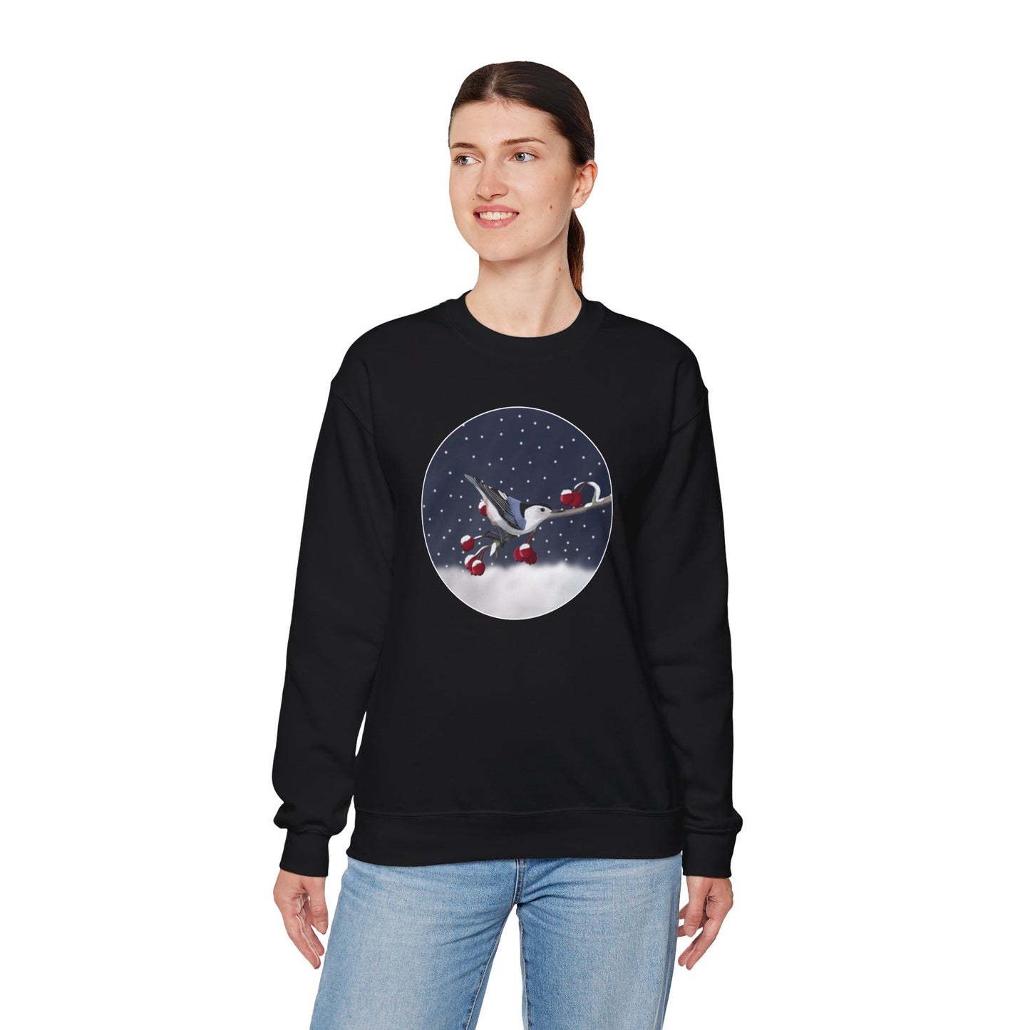 Nuthatch on a Winter Branch Christmas Bird Sweatshirt