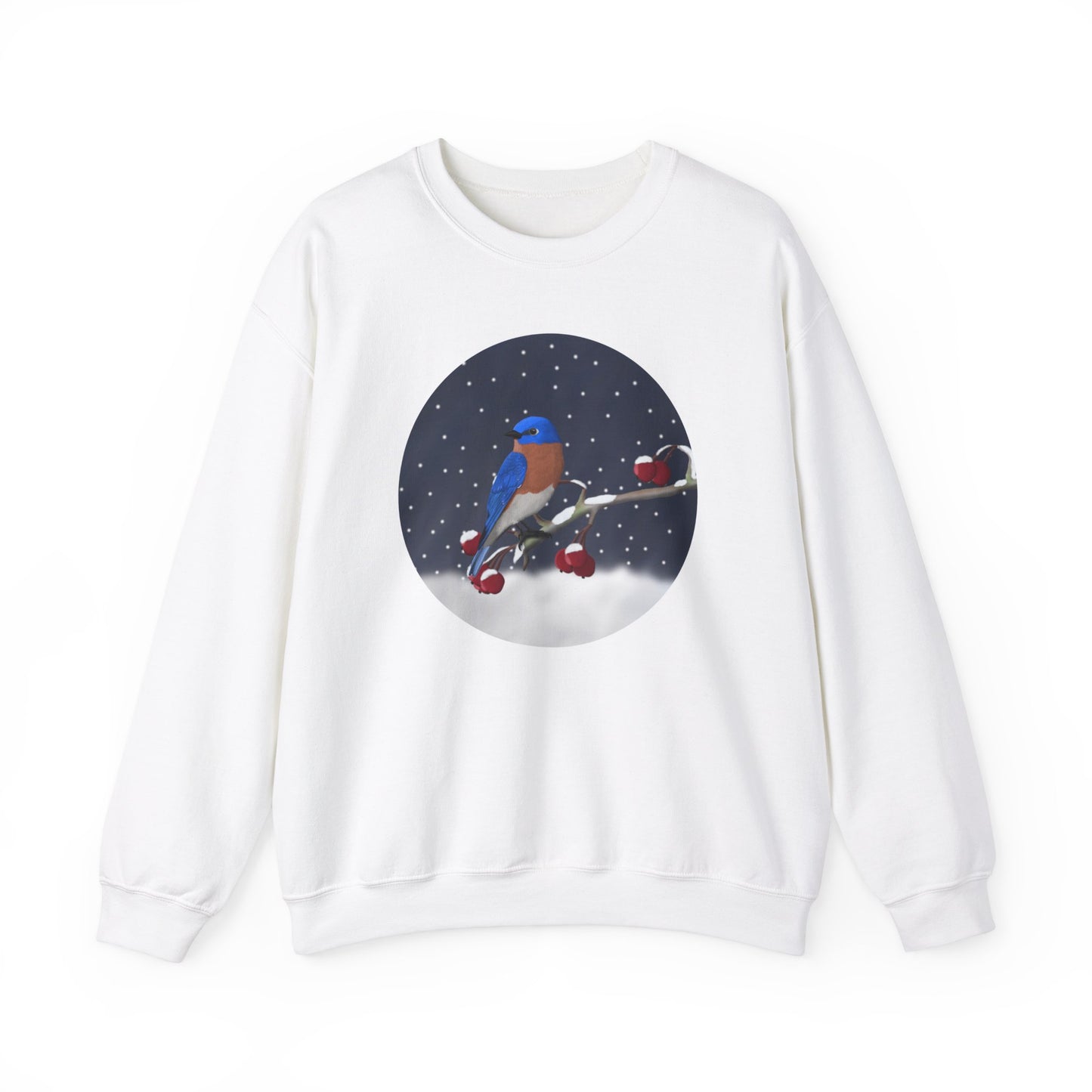 Bluebird on a Winter Branch Birdwatcher Christmas Bird Sweatshirt