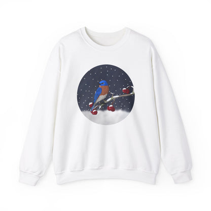 Bluebird on a Winter Branch Birdwatcher Christmas Bird Sweatshirt