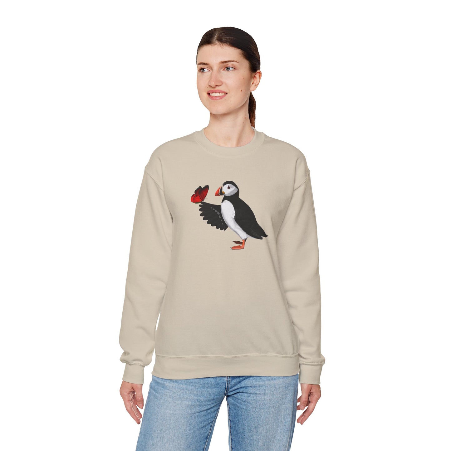 Puffin with Butterfly Bird Birding & Birdwatching Sweatshirt