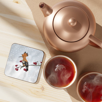 Hoopoe on a Winter Branch Christmas Bird Hardboard Coaster