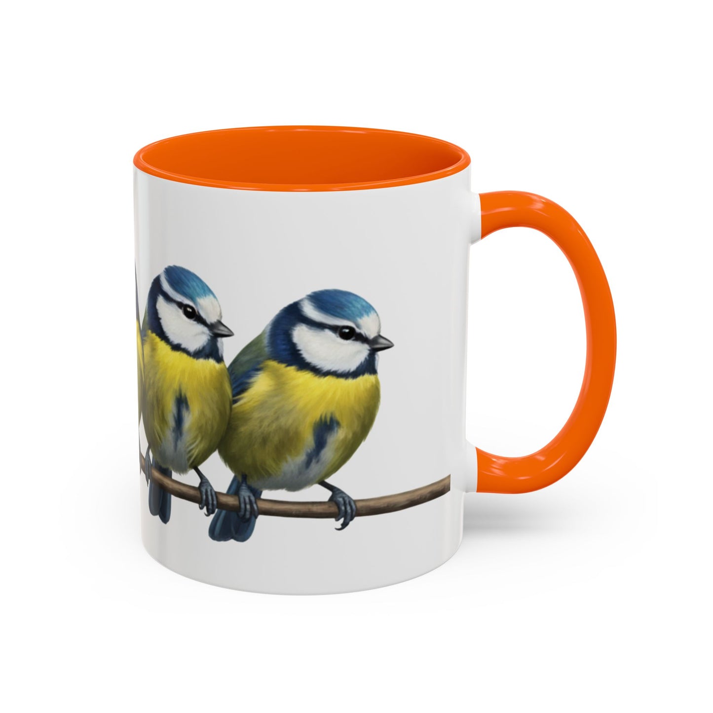 枝に止まるアオガラを描いた陶器製鳥コーヒーマグ - バードウォッチャーへのカスタムギフト