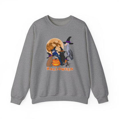 Blue Jay Robin Shoebill Rabbit with Cat and Bunny Halloween Bird Sweatshirt