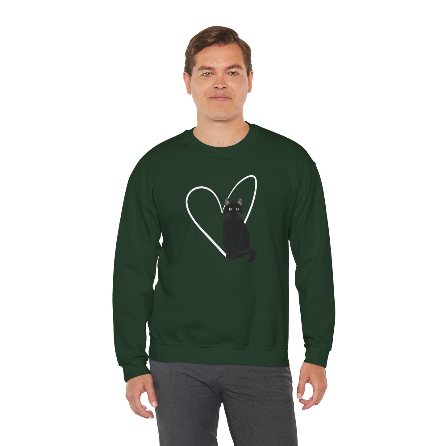 Black Cat with Heart Cat Lover Valentine's Day Sweatshirt