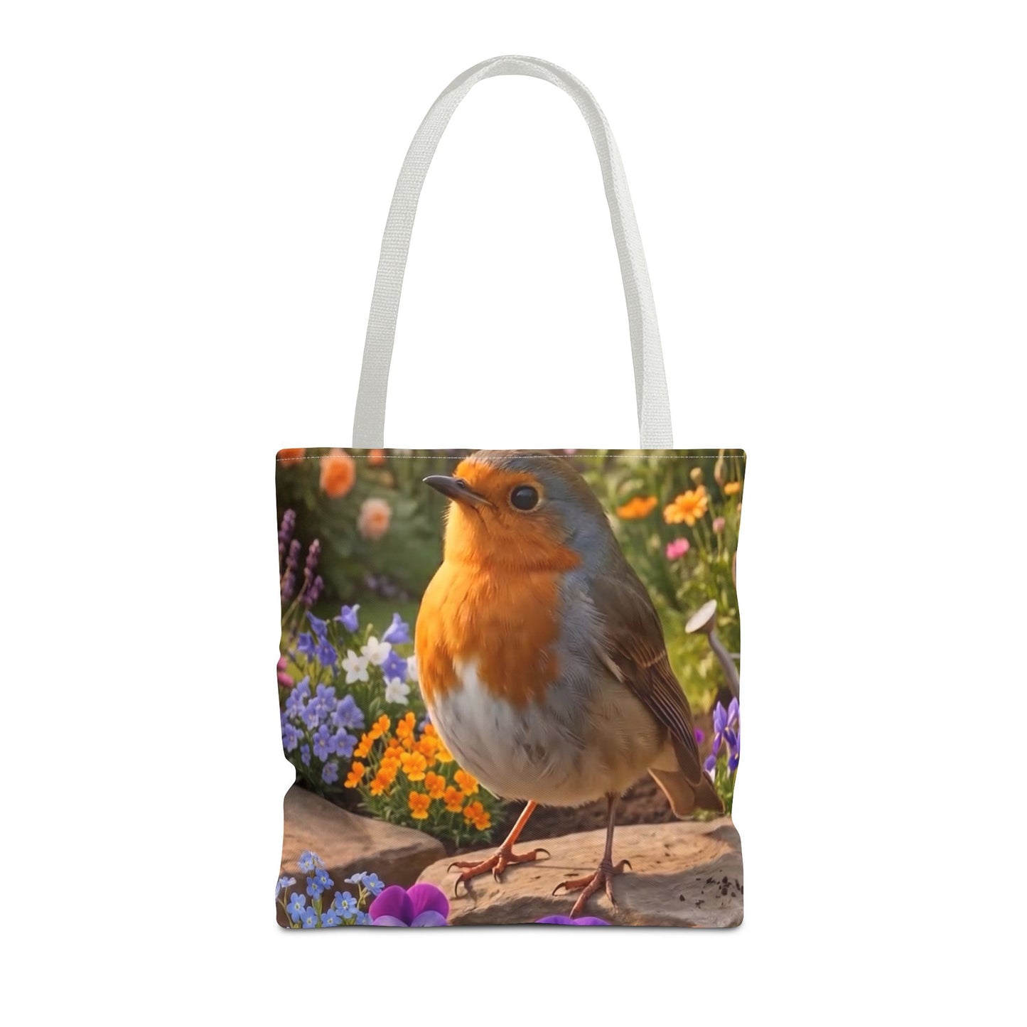 Robin Rosi Flower Bed Tote Bag - Cute Backyard Bird Watcher Gift