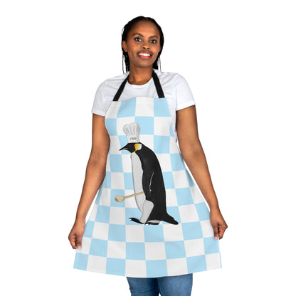 Penguin Kitchen Chef Bird Art Apron Blue and White Checkered - jz.birds