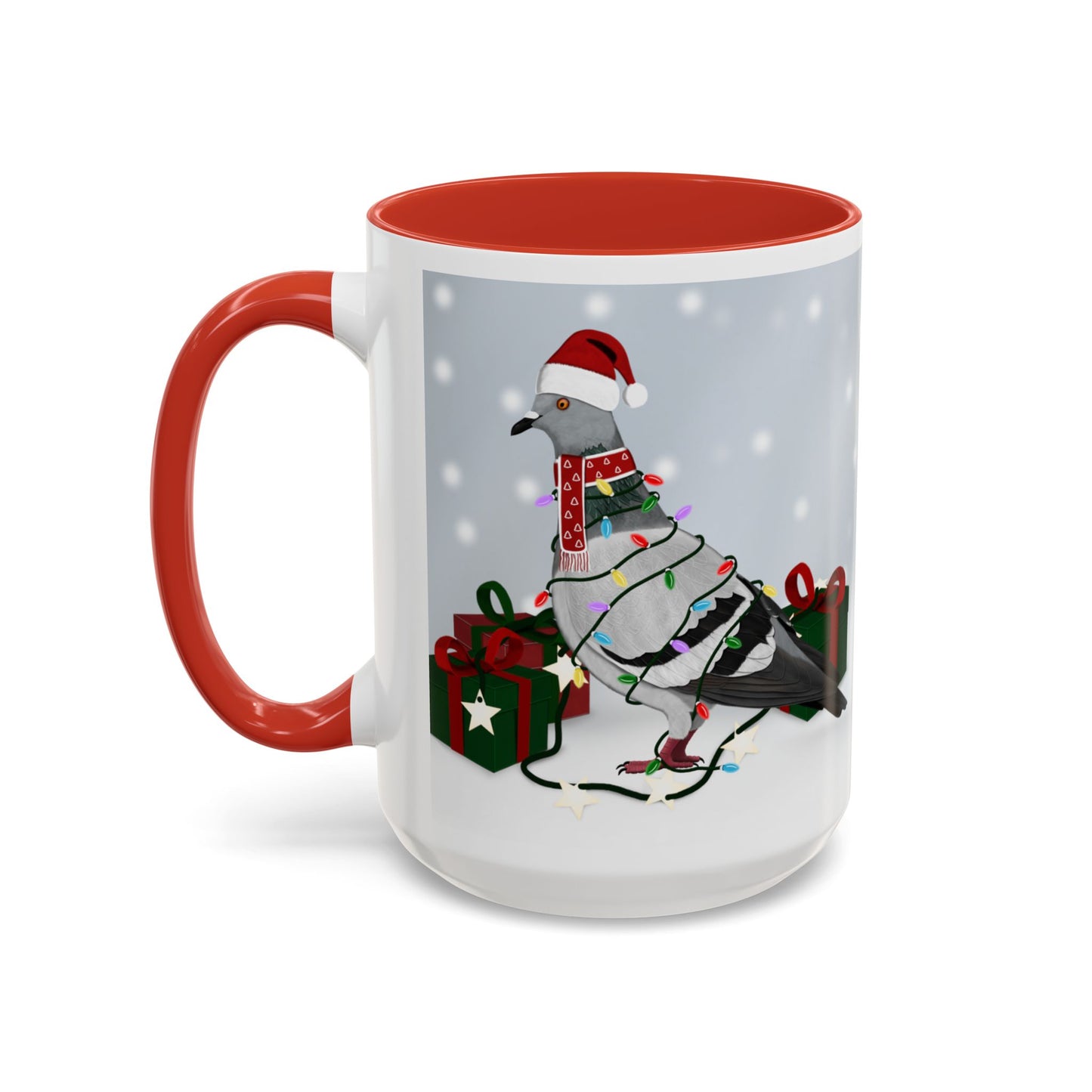 Pigeon with Christmas Hat and Scarf Snow Bird Coffee Mug