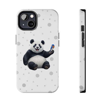 Cute Panda Bear with a Bluebird Animal iPhone Case - Dual-Layer PC/TPU Protective Cover for iPhone