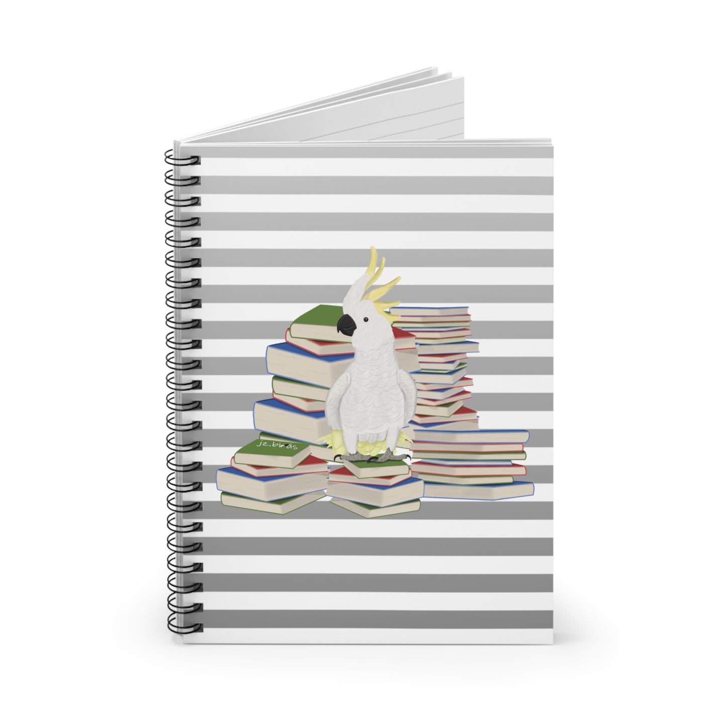Cockatoo Bird with Books Birdlover Bookworm Spiral Notebook Ruled Line 6" x 8"