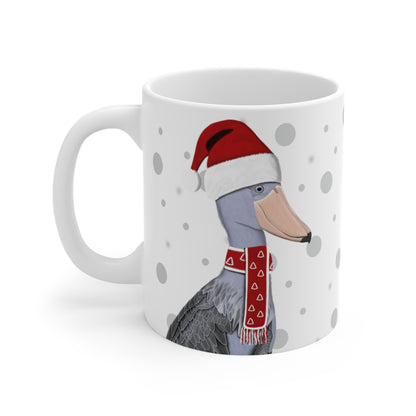 Shoebill with Red Santa Hat and Scarf Christmas Bird Ceramic Mug 11oz