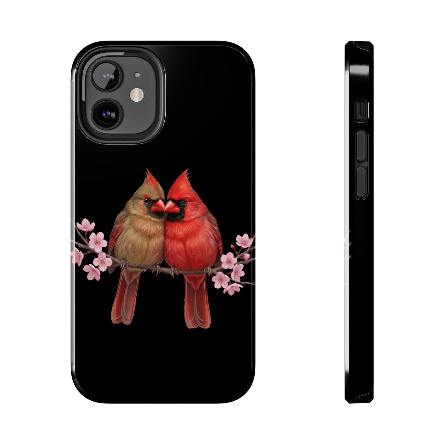 Northern Cardinal with Cherry Blossoms iPhone Case – Premium Tough Phone Cover Black