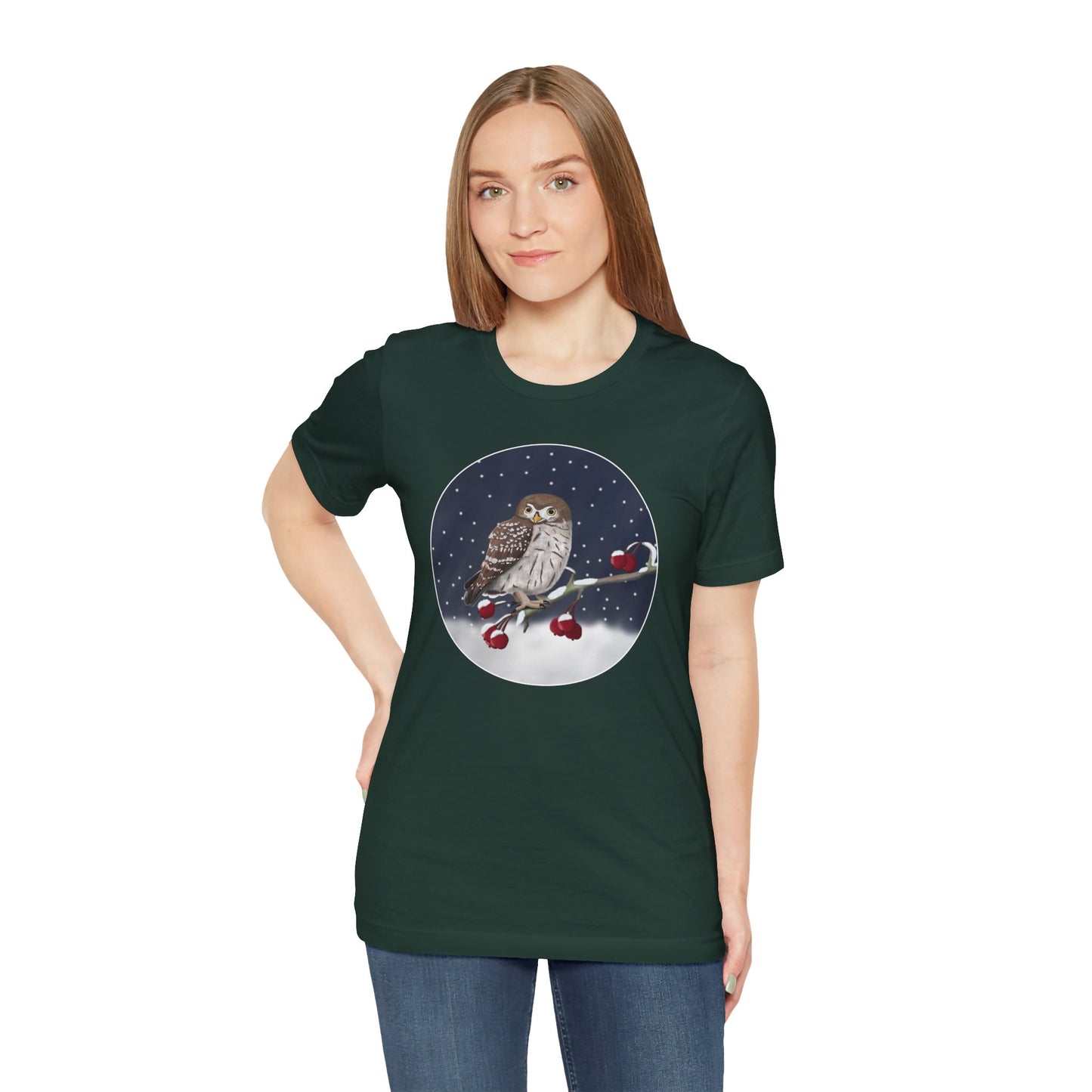 Owl on a Winter Branch Birdwatcher Christmas Bird T-Shirt