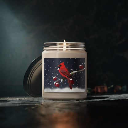 Cardinal on a Winter Branch Christmas Bird Art Scented Soy Candle, 9oz