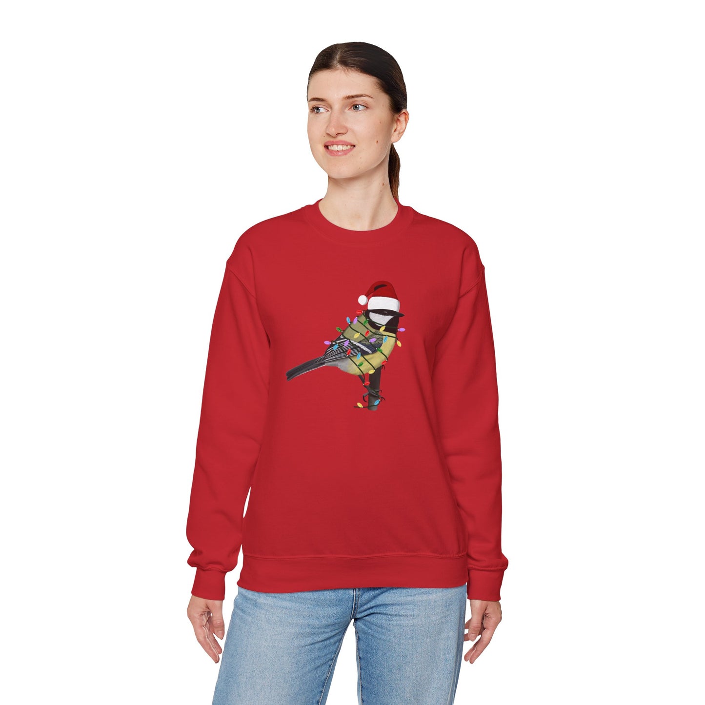 Chickadee with Fairy Lights Santa Claus Christmas Bird Sweatshirt