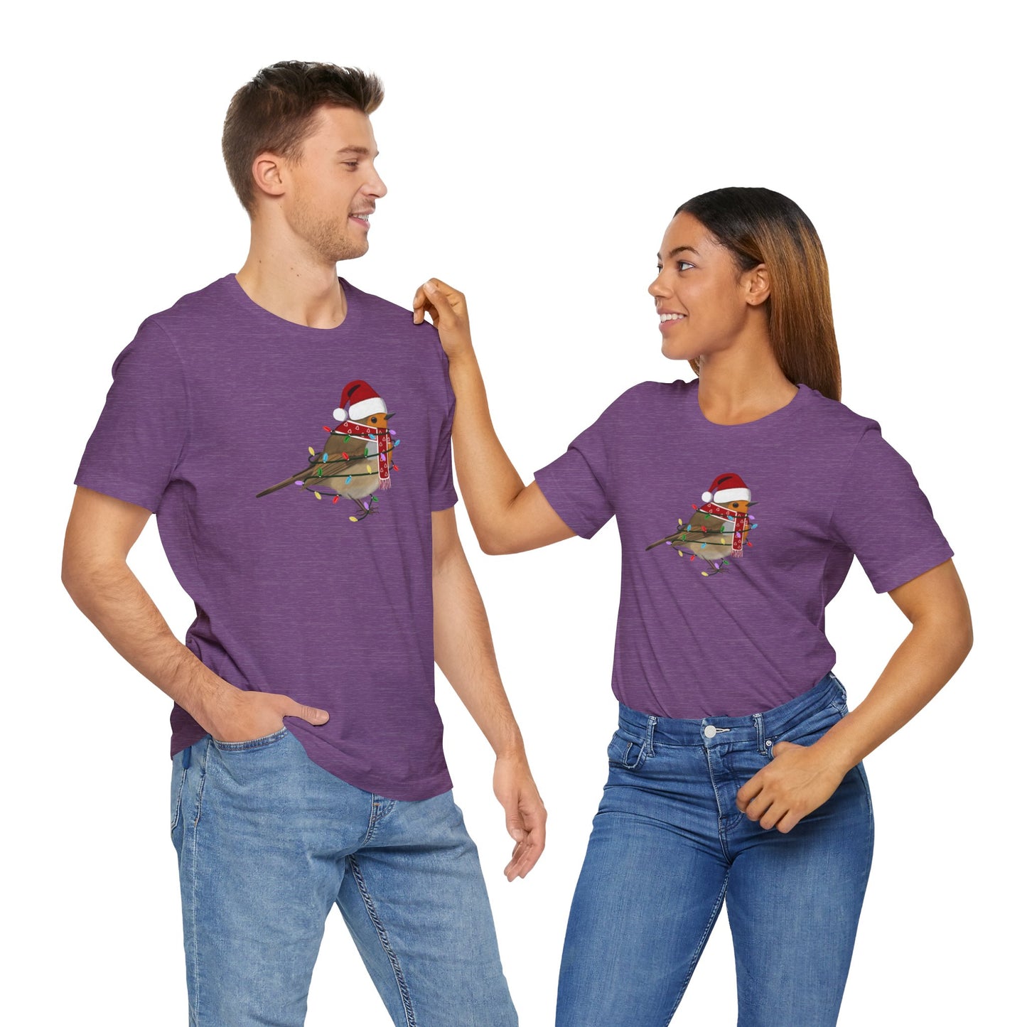 European Robin with Fairy Lights Christmas Bird T-Shirt