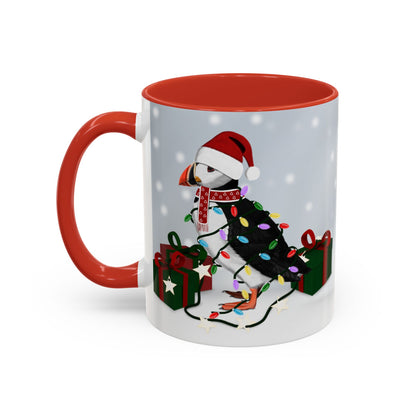 Puffin with Christmas Hat and Scarf Snow Bird Coffee Mug