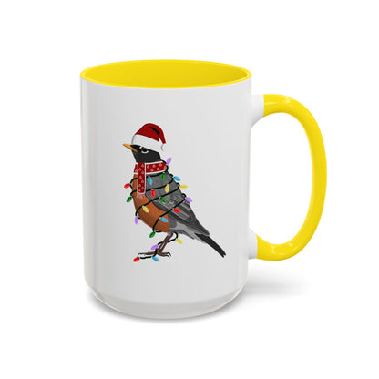 American Robin as Santa with Fairy Lights Ceramic Bird Coffee Mug – Custom Gift for Bird Watchers