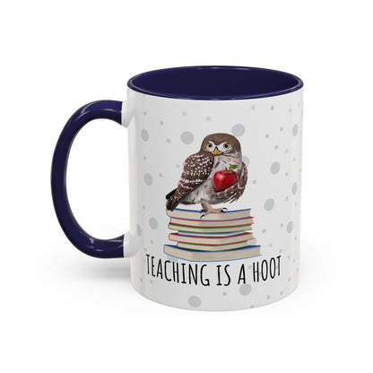 Cute Owl on Books Teacher Mug – Teaching is a Hoot – Two-Tone Classroom Coffee Cup