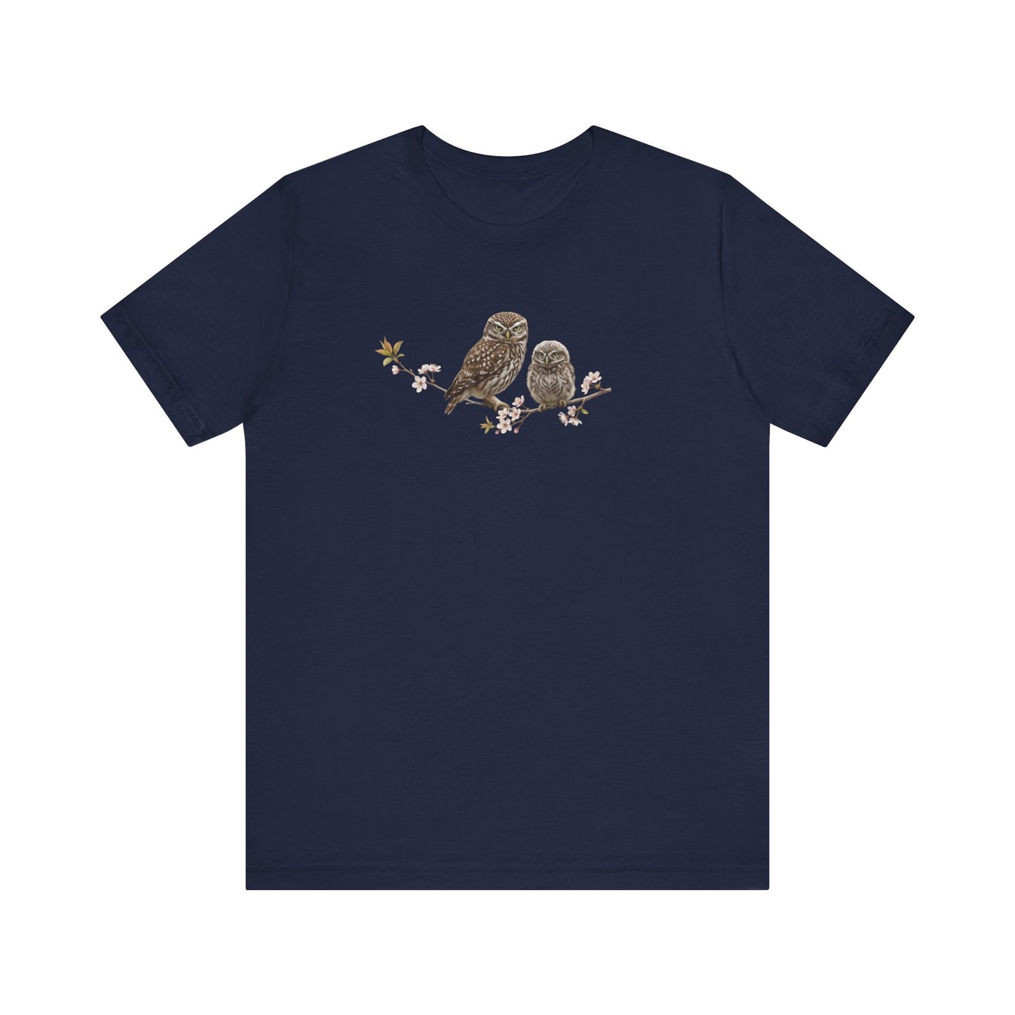 Little Owl & Fledgling T-Shirt | Spring Blossoms Unisex Graphic Tee