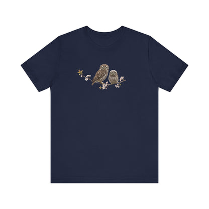 Little Owl & Fledgling T-Shirt | Spring Blossoms Unisex Graphic Tee