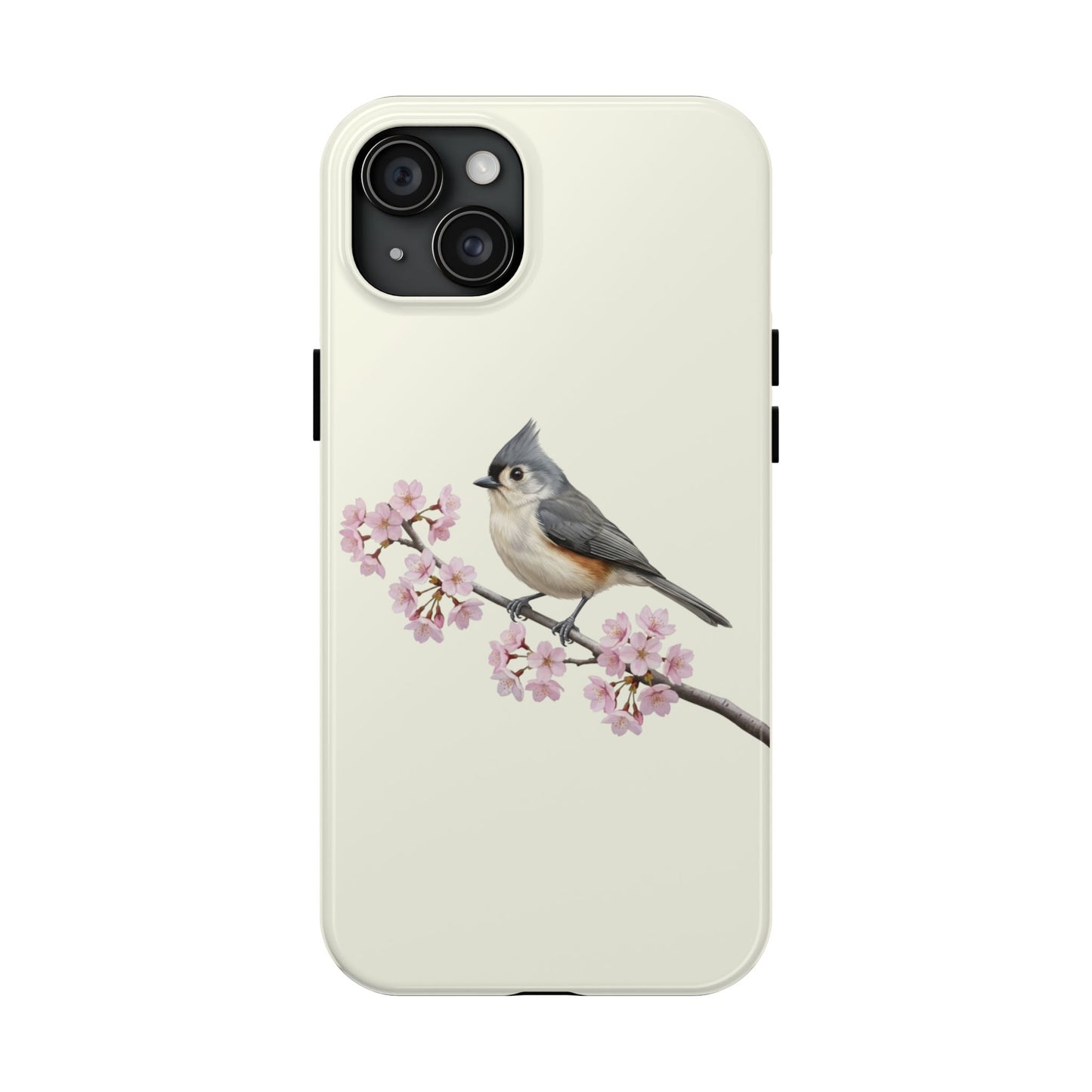 Tufted Titmouse & Cherry Blossom Tough iPhone Case Creamy White