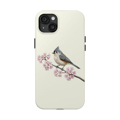 Tufted Titmouse & Cherry Blossom Tough iPhone Case Creamy White