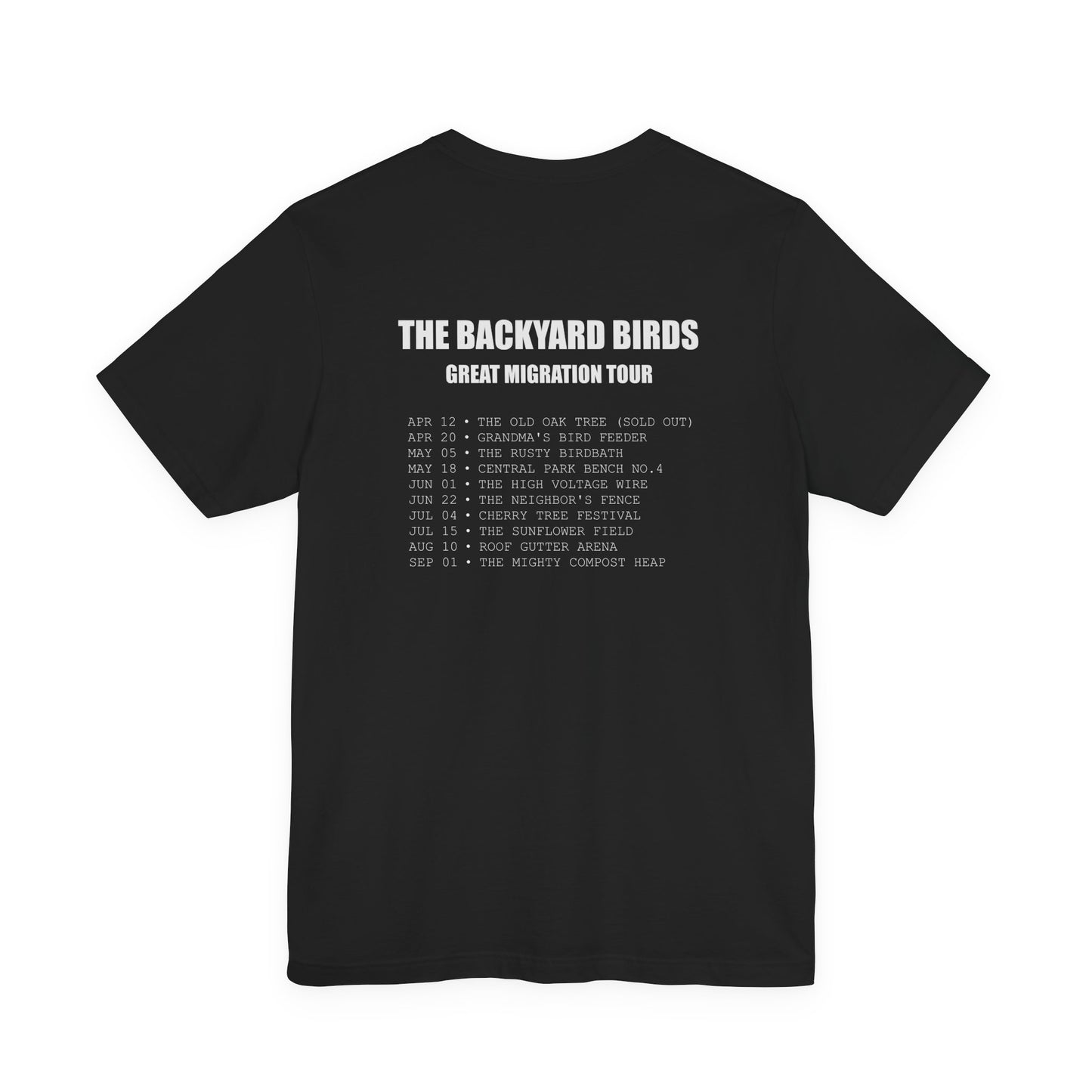 The Backyard Birds World Tour T-Shirt – Double-Sided Rock Band Tee Bluebird, Robin, Cardinal, Woodpecker