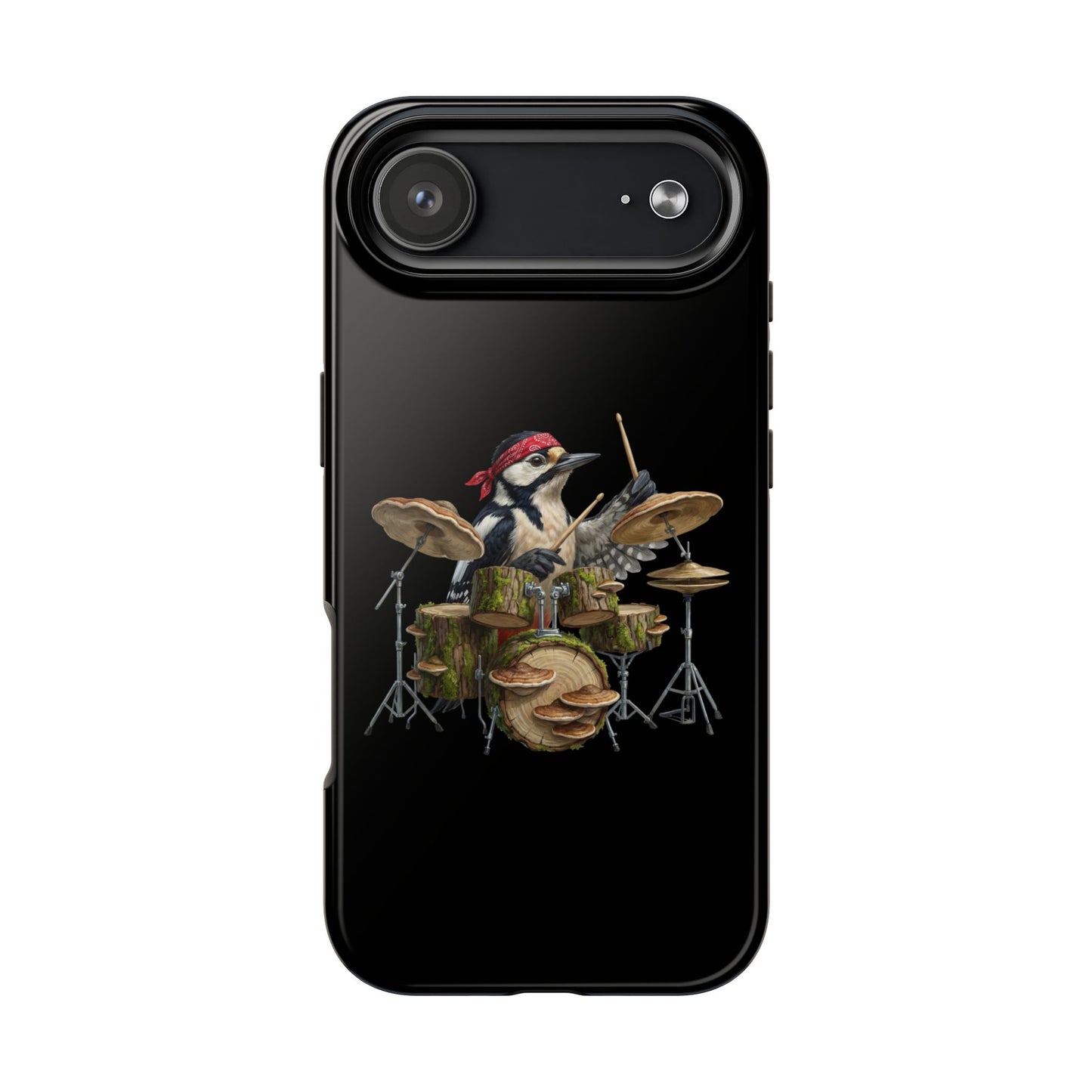 Woodpecker with Drums iPhone Case – Premium Tough Phone Cover Black