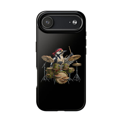 Woodpecker with Drums iPhone Case – Premium Tough Phone Cover Black