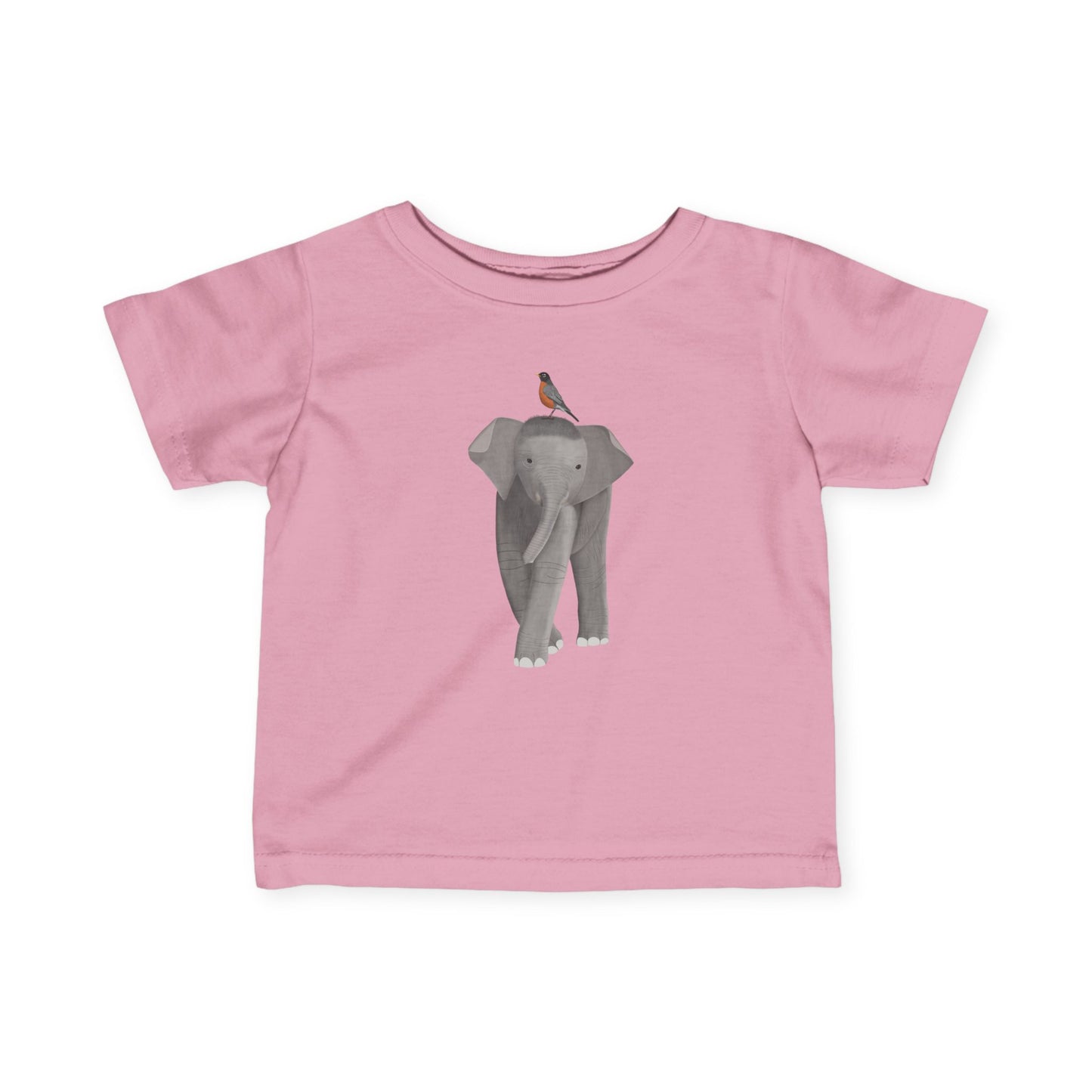 Elephant with American Robin Bird Baby & Toddler T-Shirt