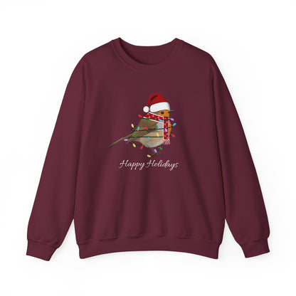 European Robin with Fairy Lights as Santa Happy Holidays Birdwatcher Christmas Bird Sweatshirt