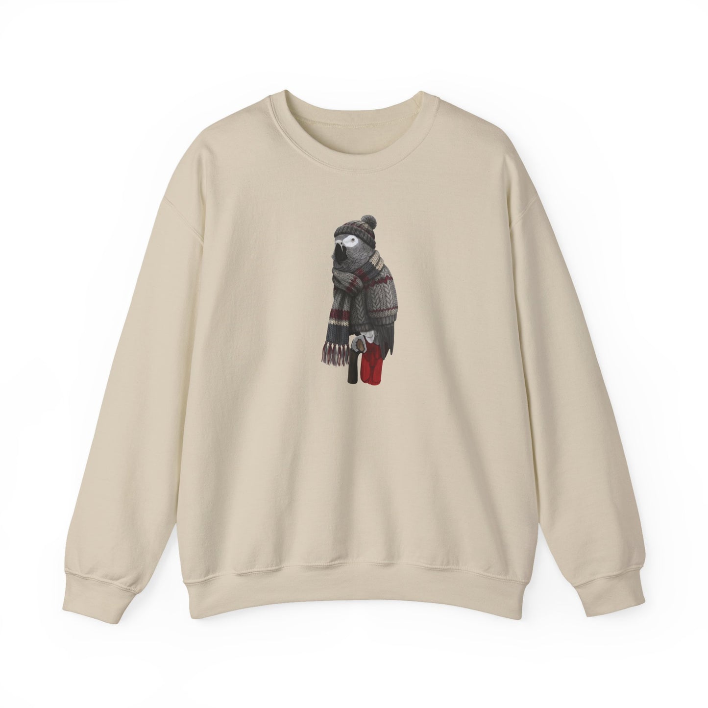 Grey Parrot Winter Sweatshirt | Bird Watcher Crewneck | Unisex Songbirds Wearing Knit Gift for Bird Lovers