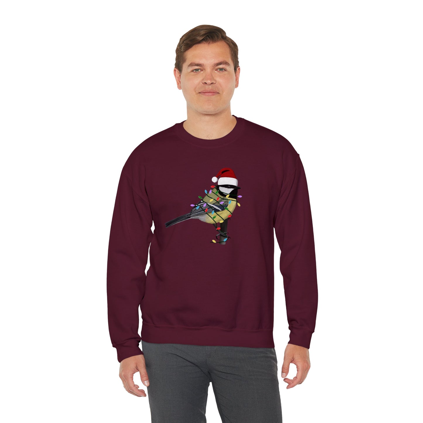 Chickadee with Fairy Lights Santa Claus Christmas Bird Sweatshirt