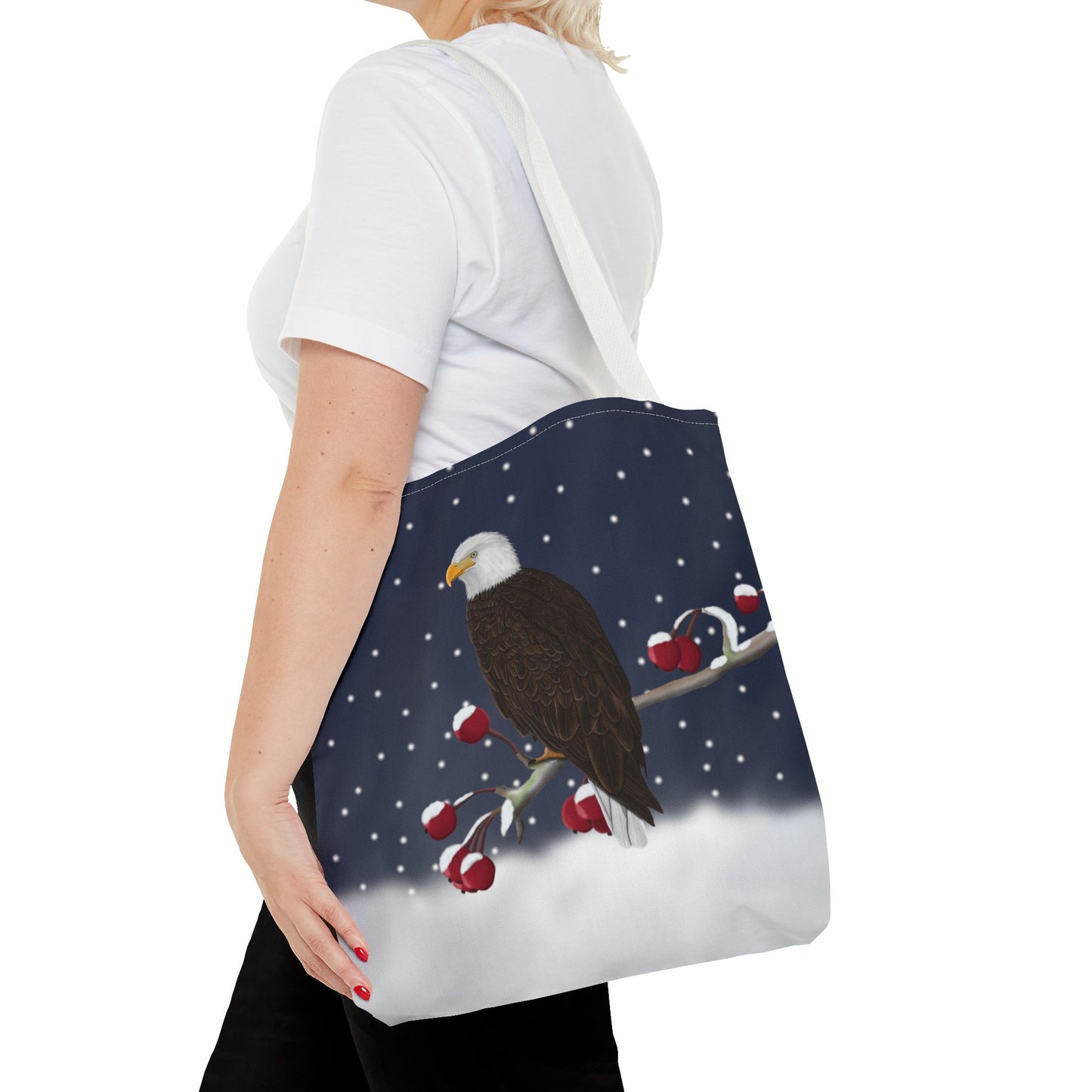 Bald Eagle on a Winter Branch Christmas Bird Tote Bag 16"x16"