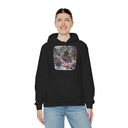 Premium Hoodie Ente und die Lichterkette im winterlichen Garten für Vogelbeoachter