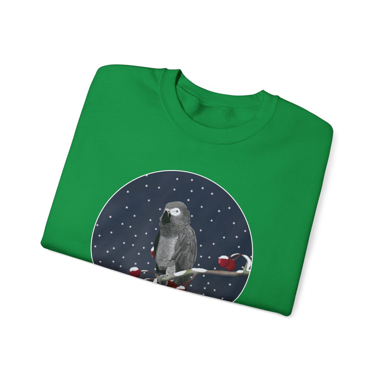 Grey Parrot on a Winter Branch Birdwatcher Christmas Bird Sweatshirt